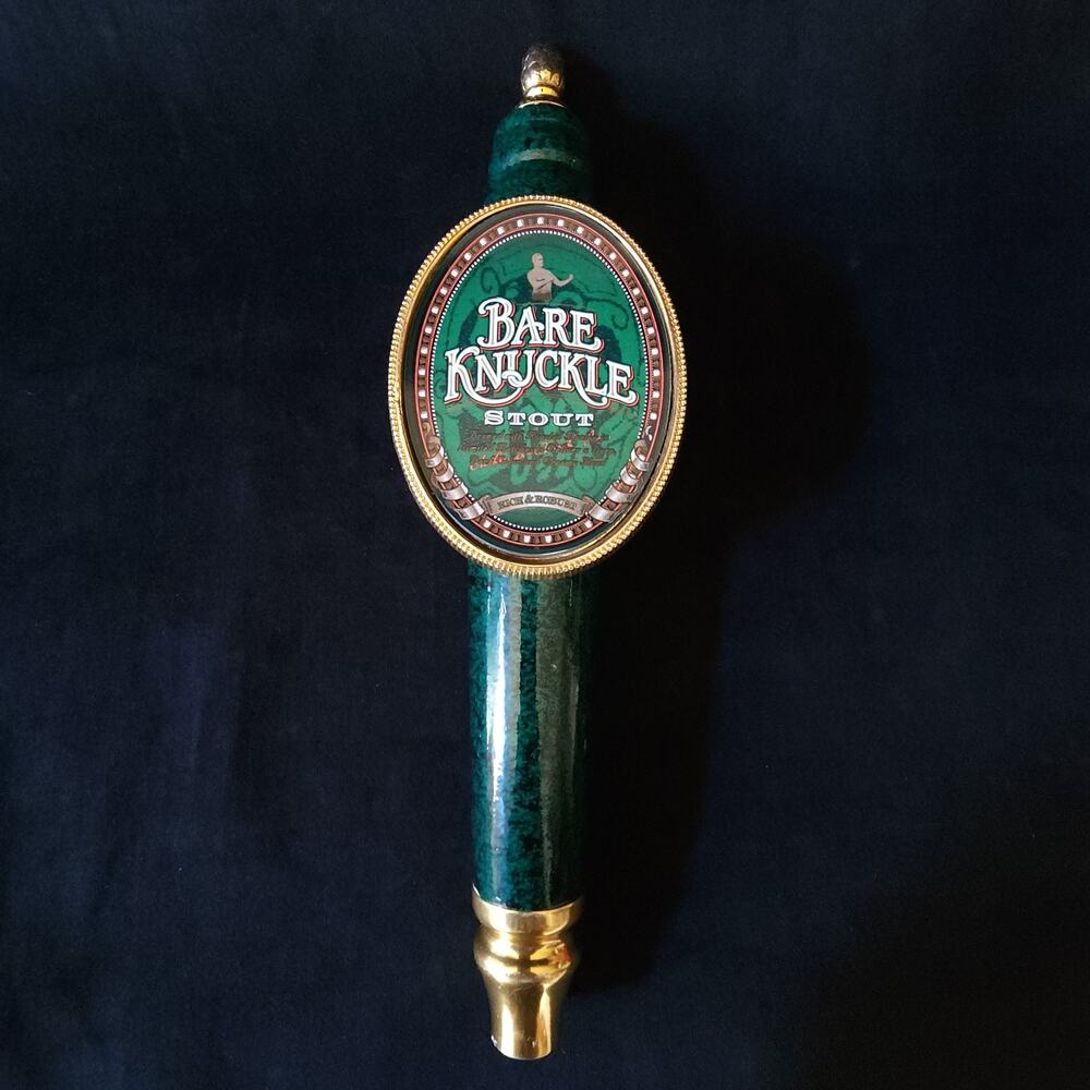 Rare Bare Knuckle Stout Home Bar Beer Tap Handle Anheuser Busch Green & Gold